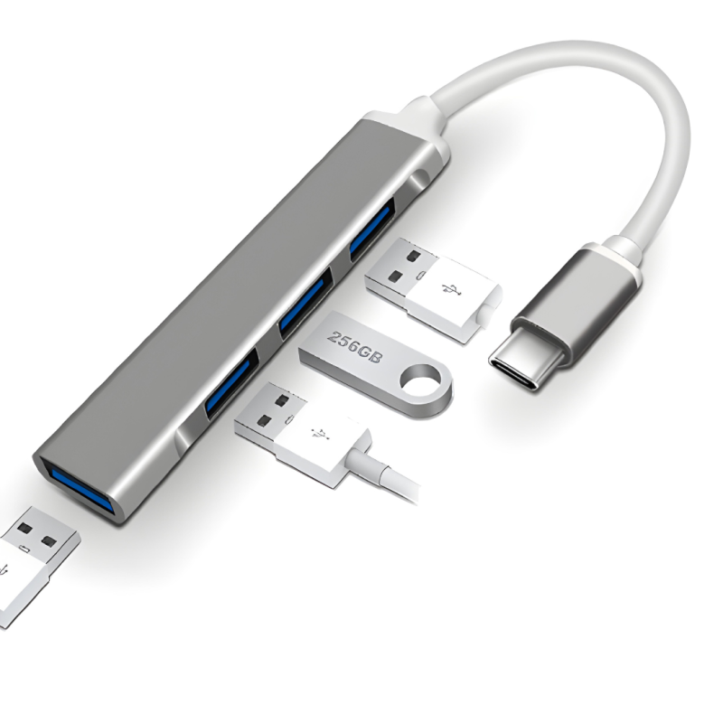 HUB Type-C 4 en 1 pour Ordinateur Portable 1 Port USB 3.0 + 3 Ports USB 2.0 - Gris — ECO · Smarty Paris 18e